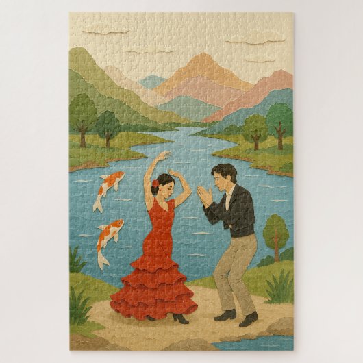 フラメンコダンス紙コラージュ ジグソーパズル (縦)