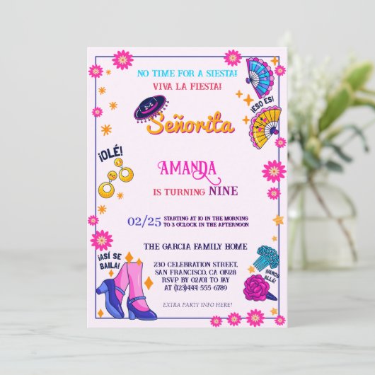 フラメンコテーマ誕生日パーティーへの招待 招待状 (スタンド正面)
