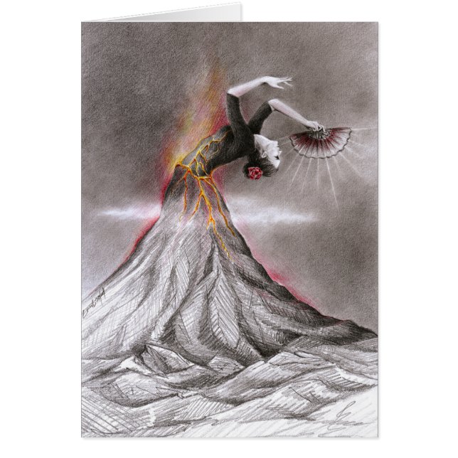 フラメンコ踊り女性火山の超現実的な鉛筆アート (正面)