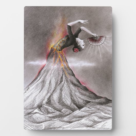 フラメンコ踊り女性火山の超現実的な鉛筆アート フォトプラーク (正面)