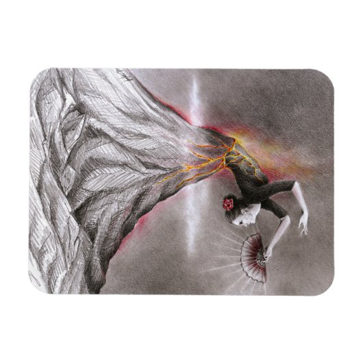 フラメンコ踊り女性火山の超現実的な鉛筆アート マグネット (横)