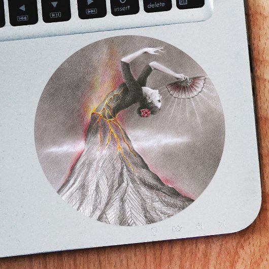 フラメンコ踊り女性火山の超現実的な鉛筆アート ラウンドシール