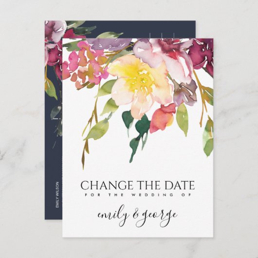 フララ イエロー ピンク バーガンディー ウェディング チェンジ ザ デート 案内ポストカード (正面/裏面)