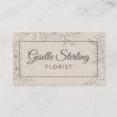 フラリスト フローラル ベージュ リネン フローラル ライン アート 名刺 (正面)