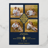 フラリッシュネイビー金ゴールド4枚の写真クラシックFiligree 箔招待状 (正面)