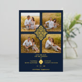 フラリッシュネイビー金ゴールド4枚の写真クラシックFiligree 箔招待状 (立ち正面)