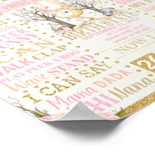 フラルバニー1歳誕生日マイルストーン出生統計 ポスター (角)