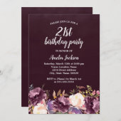 フラルブルーム パープル 21歳の誕生日パーティー 招待状 (正面/裏面)