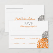 フラル ウェディング RSVP カード / ポストカード (オレンジ & グレー) (正面/裏面)