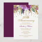 フラル・グリッター・アメジスト 50周年結婚記念日 招待状 (正面/裏面)