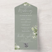 フラル・セージグリーンQRコード付き正式な結婚式 オールインワン招待状 (内側)