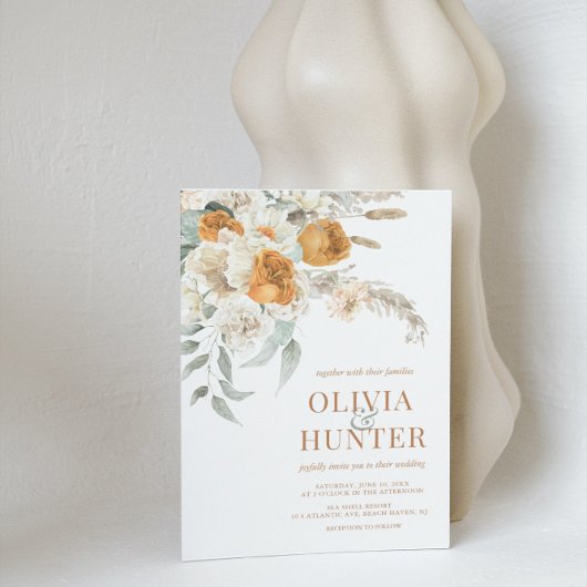 フラル ボヘミア モダン テラコッタ ウェディング 招待状