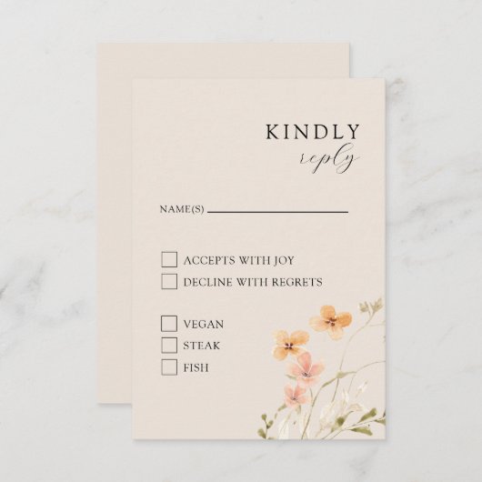 フラル ボーホー 飲食 RSVP カード (正面/裏面)