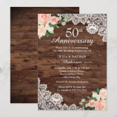 フラル ラスティック ウッドレース 50周年 結婚記念日 招待状 (正面/裏面)