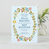フラル・リース・バット・ミッツヴァ・手描き・カスタム・QRコード 招待状 (スタンド正面)