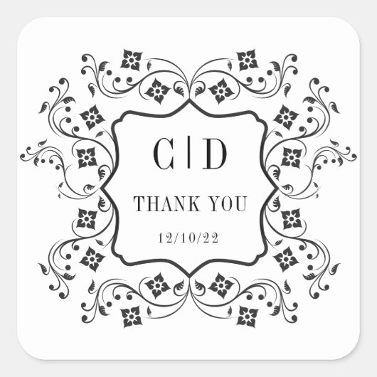 フラル ヴィンテージ モノグラム ウェディング フェイバー スクエアシール (正面)