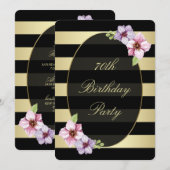 フラル 70th | 水平 ブラック ゴールド ストライプ 招待状 (正面/裏面)