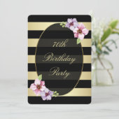 フラル 70th | 水平 ブラック ゴールド ストライプ 招待状 (スタンド正面)