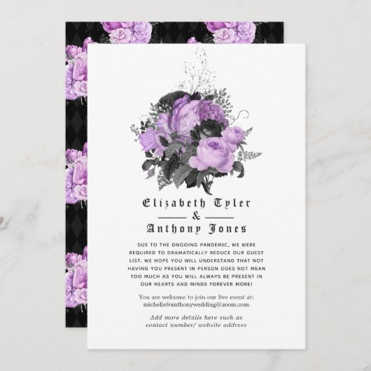 フラロルゴシックスタイルの縮小結婚式ゲストリスト 案内状 (正面/裏面)