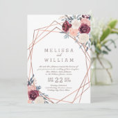 フラローズ幾何学的なバーガンディーアイボリーウェディング 招待状 (スタンド正面)