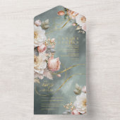 フラローラルドラマウェディンググリーン ID1022 オールインワン招待状 (内側)