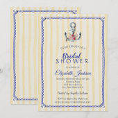 フラワアンカーイエローストライプ シャワーパーティ 招待状 (正面/裏面)