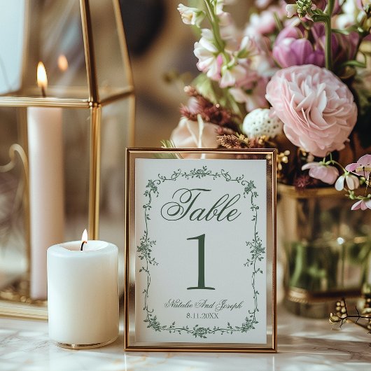 フラワリーグリーンの植物学的な結婚式のテーブルナンバー 招待状