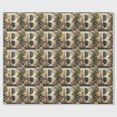 フラワリーテディベアの文字B ラッピングペーパー (フラット)