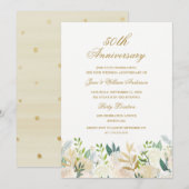 フラワリ－ ゴールド ボタニカル 50周年 結婚記念日 招待状 (正面/裏面)