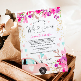 フラワルドライブ ベイビーシャワー カー 水彩 ハート 招待状