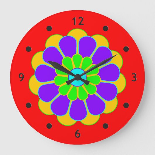フラワーおもしろいパワー開花II ラージ壁時計 (正面)