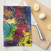 フラワーお洒落カラフルガーデンオリジナルのアートワーク キッチンタオル (四つ折り)