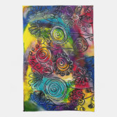 フラワーお洒落カラフルガーデンオリジナルのアートワーク キッチンタオル (縦)