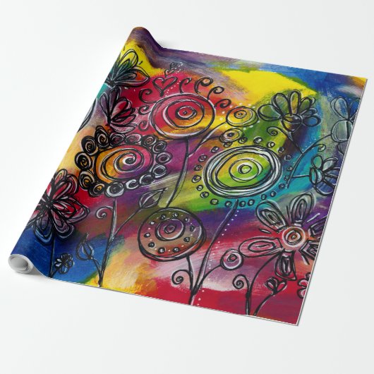 フラワーお洒落カラフルガーデンオリジナルのアートワーク ラッピングペーパー (アンロールド)