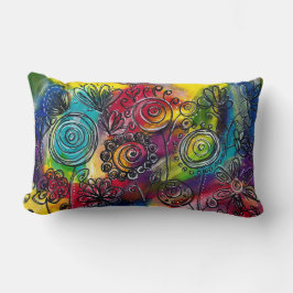 フラワーお洒落カラフルガーデンオリジナルのアートワーク ランバークッション