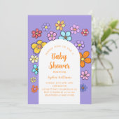 フラワーお洒落ベビーシャワーピーチ&パステル 招待状 (スタンド正面)