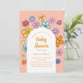 フラワーお洒落ベビーシャワーピーチ&パステル 招待状 (スタンド正面)