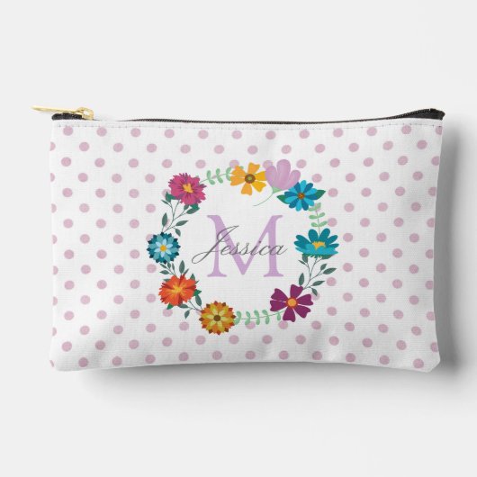 フラワーかわいらしカラフルリースパーソナライズされたトイレ アクセサリーポーチ (正面)