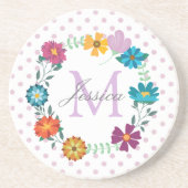 フラワーかわいらしカラフルリースパーソナライズされたトイレ コースター (正面)
