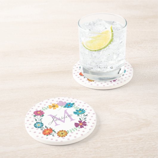フラワーかわいらしカラフルリースパーソナライズされたトイレ コースター (側面)