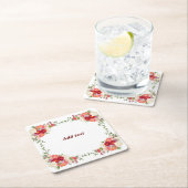 フラワーかわいらしフレームテンプレート、カスタマイズ可能、 スクエアペーパーコースター (インサイチュ)