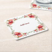 フラワーかわいらしフレームテンプレート、カスタマイズ可能、 スクエアペーパーコースター (アングル)