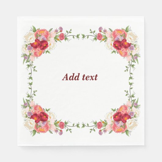 フラワーかわいらしフレームテンプレート、カスタマイズ可能、 スタンダードランチョンナプキン (正面)