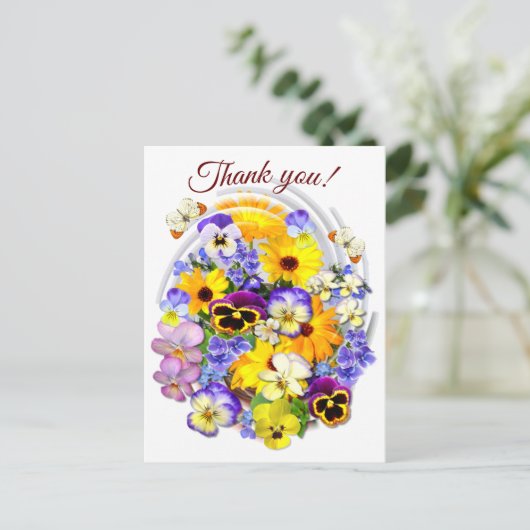 フラワーかわいらしブーケカスタム文字ありがとう ポストカード (スタンド正面)