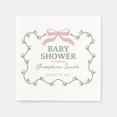 フラワーつる植物ベビーシャワー付き弓 スタンダードカクテルナプキン (正面)