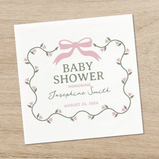 フラワーつる植物ベビーシャワー付き弓 スタンダードカクテルナプキン