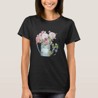 フラワーとじょうろ ビンテージガーデンローズ 植物学 Tシャツ