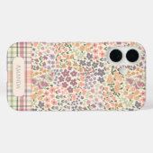 フラワーとチェックの名入れスマホケース Case-Mate iPhoneケース (裏面 (横))