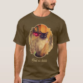 フラワーとポーズをとるシャム猫のオリジナルグッズ Tシャツ (正面)