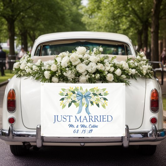 フラワーとリボンのJust Married カーバナー 横断幕